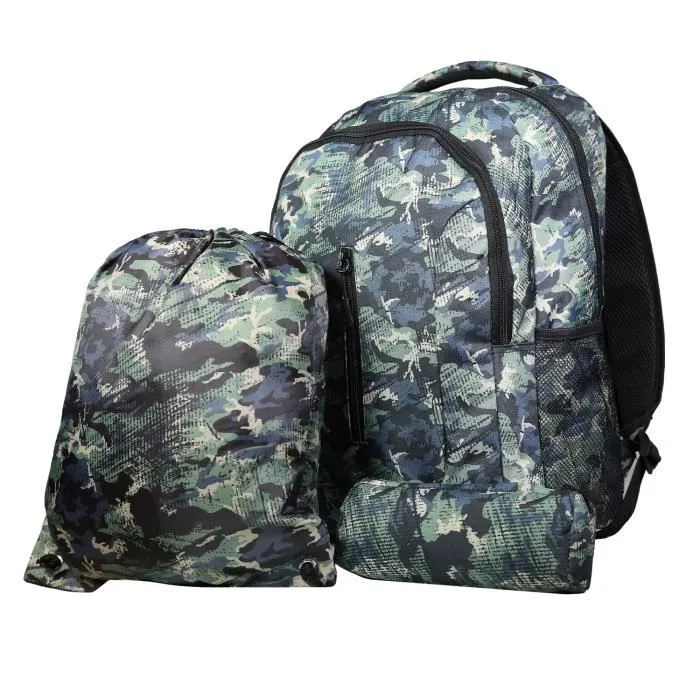 BAGTROTTER Set de sac à dos, sac gym et trousse Bagtrotter Vert Camouflage-0