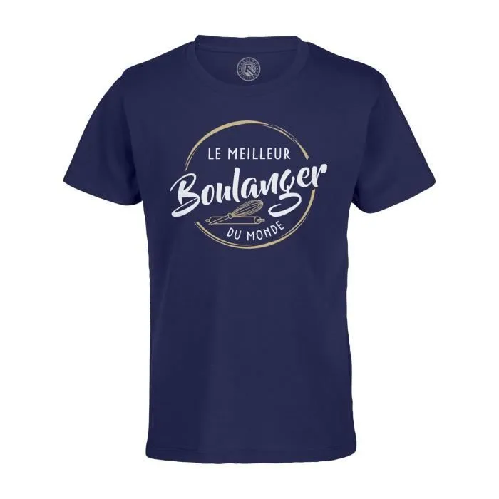 T-shirt Enfant Bleu Le Meilleur Boulanger du Monde Artisan Boulangerie Patisserie Pain-0