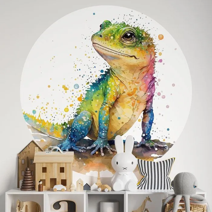 Sticker mural rond / cercle Enfants - Lézard 3617689829036 - Adhésif + Protection BRILLANTE - Diamètre 120 cm-0