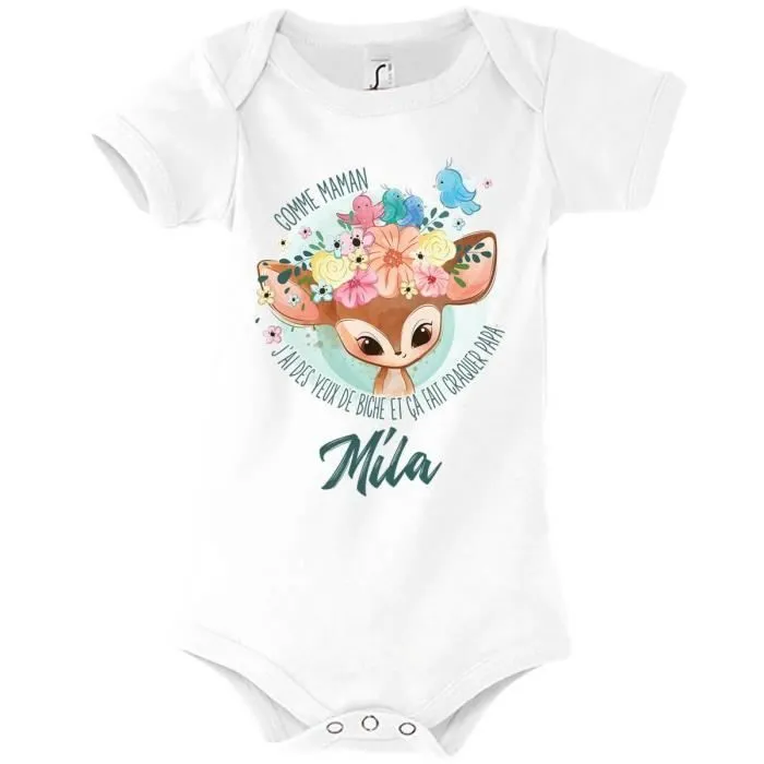 Body bébé fille - Mila - 6-12 mois - Blanc - Comme Maman yeux de biche-0