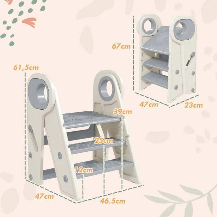 Marche pied pour enfant - AIYAPLAY - ajustable de 3 à 2 marches - pliable - avec poignées, surface antidérapante - gris-3