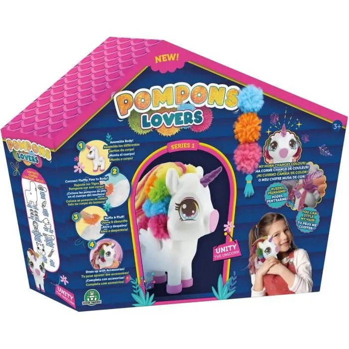 Pompons Lovers, Crée tes peluches, avec tiges pompons et accessoires, modèle Licorne, Jouets pour enfants à partir de 3 ans, RUP007-0