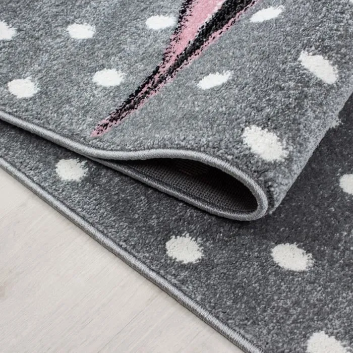 Tapis Enfant Rond LICORNE - AYYILDIZ - Rose - 120 x 120cm - 100% Polypropylène-3