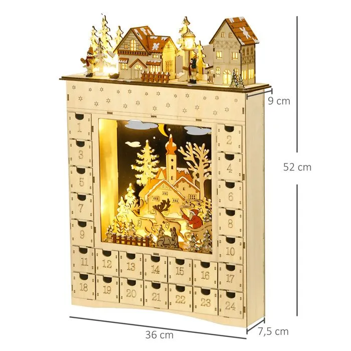 Calendrier de l'Avent LED - 10 lumières blanc chaud - 24 tiroirs - décoration lumineuse de Noël - MDF bois naturel-3