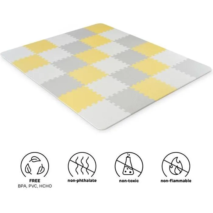 Tapis en mousse 1er age Kinderkraft LUNO - Puzzle d'eveil bébé - Jaune-0