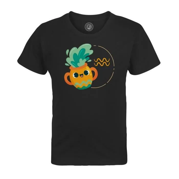 T-shirt Enfant Noir Verseau Signe astrologie Zodiaque Dessin Symbole Illustration-0