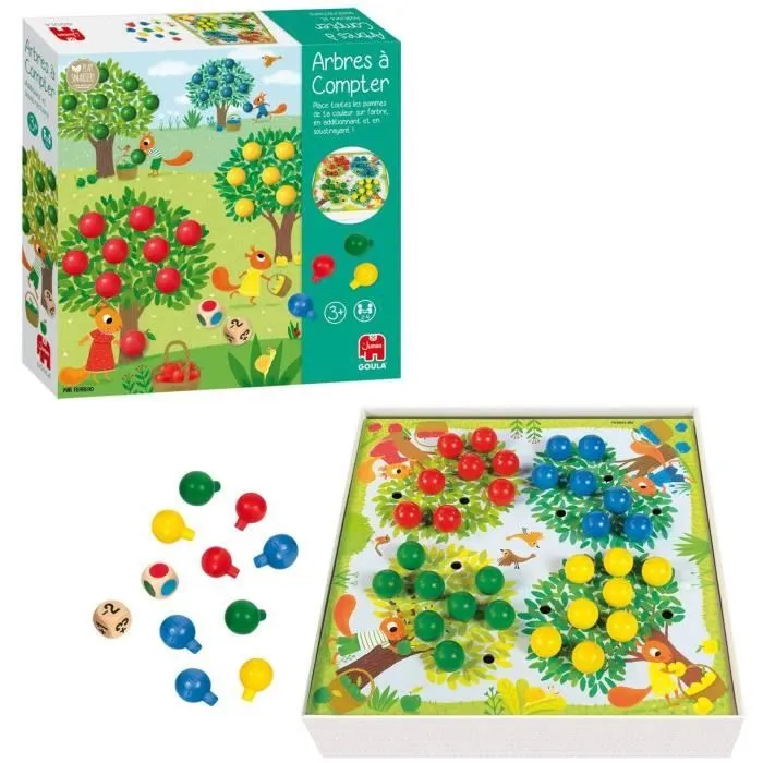 Jeu éducatif - GOULA - Arbres à compter - Pommes en bois et dés-3