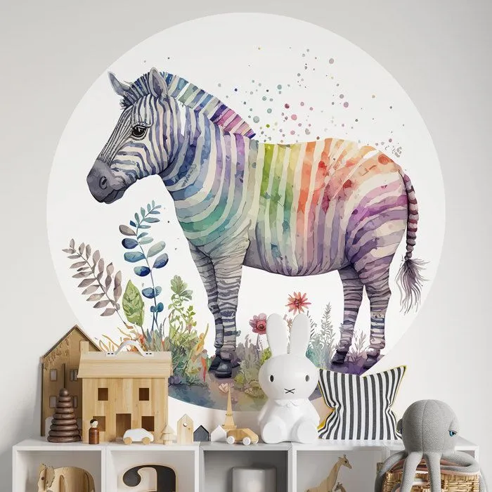 Sticker mural rond / cercle Enfants - Zèbre 3617689826813 - Adhésif MAT - Diamètre 30 cm-0