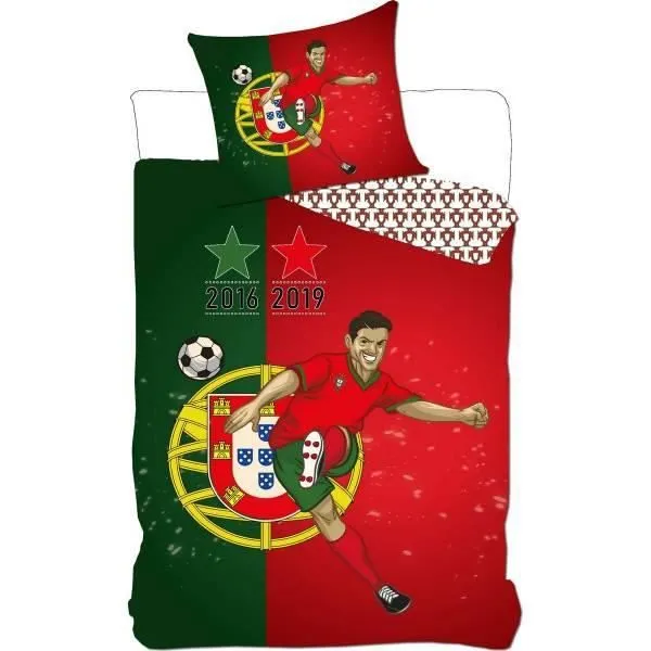 PORTUGAL FOOT-FOOTBALL-Housse de couette-Parure de lit 140X200 Cm+Taie-2 Etoiles-Coupe du monde-Europa+1Cadeau Bonheur Boutik.-0