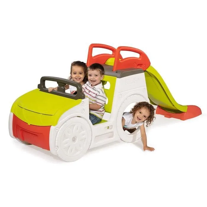 SMOBY - Adventure Car - Multi-activités - Voiture avec poste de conduite, toboggan et bac à sable-1