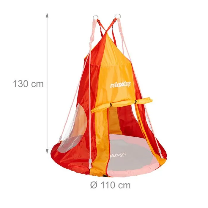 Relaxdays Tente pour balançoire en nid 110 cm accessoire jardin siège rond revêtement, rouge-orange-3