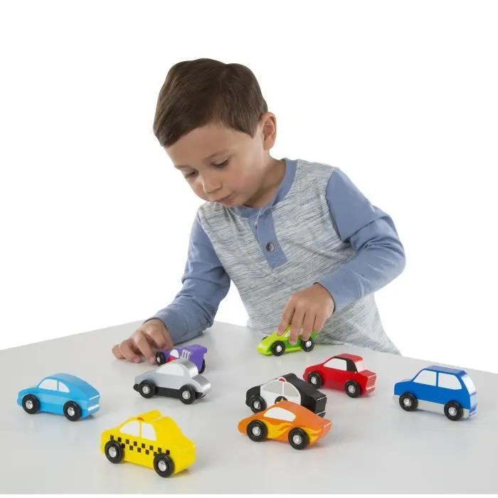 Véhicules en bois - MELISSA & DOUG - Ensemble de 9 voitures colorées - Pour enfants de 3 ans et plus-2