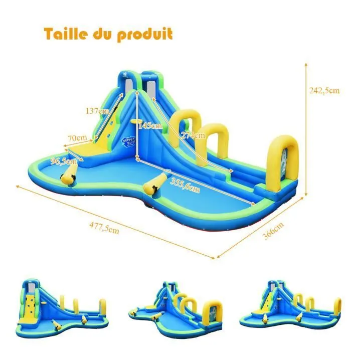 COSTWAY Château Gonflable pour 4 Enfants avec Toboggan Aquatique Pistolet de l'Eau en Polyester Charge 120KG Souffleur Non inclus-3