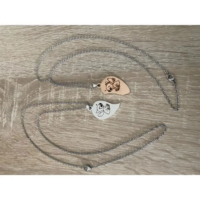 collier stitch angel argenté rosé amour 2pcs/lot pendentif cadeau femme homme enfant sautoir amour mode accessoire-1