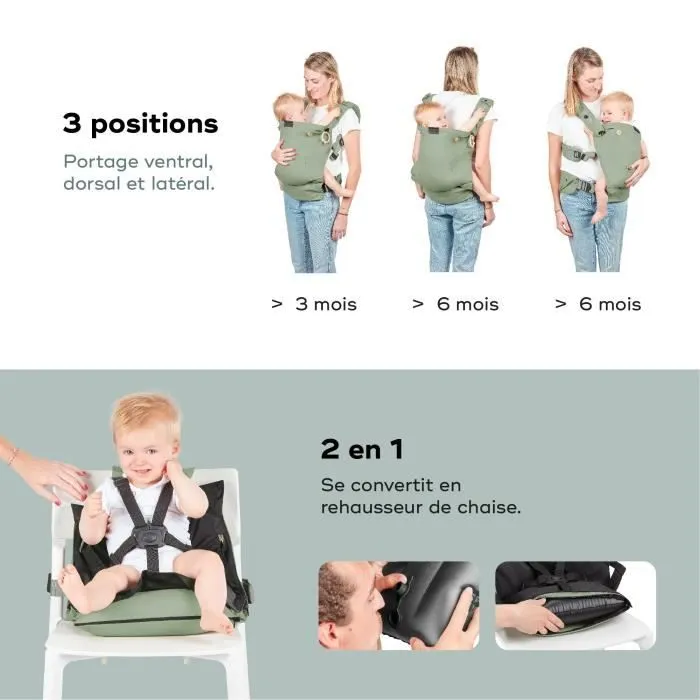 Babymoov Porte-bébé physiologique, évolutif en Réhausseur nomade Moov & Boost, Vert-3