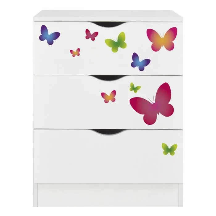 Commode blanche avec les tiroirs Roma /motif Papillons/-1