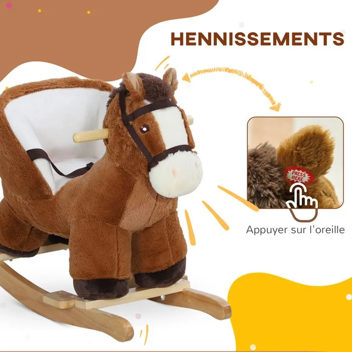 Cheval à bascule pour enfants AIYAPLAY jouet à bascule bébé de 18 à 36 mois avec effet sonore base en bois ceinture de sécurité-4