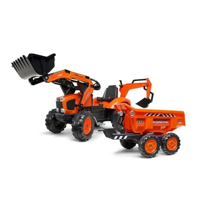 Tractopelle enfant - Kubota - FALK - Excavatrice articulée - Remorque basculante - 222 x 58 x 75 cm-0
