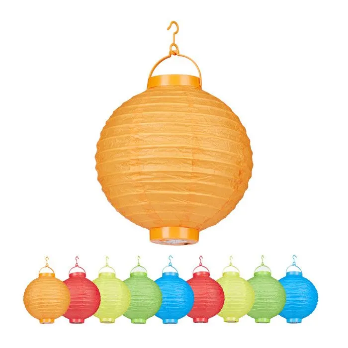 Relaxdays Lampion chinois LED abat-jour papier lanterne boule 20 cm rond décoration set de 10 à piles, coloré-0