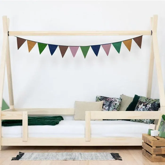 Lit Tipi enfant - Benlemi - 80 x 180 cm - Bois massif - Blanc - Barrière de sécurité incluse-1
