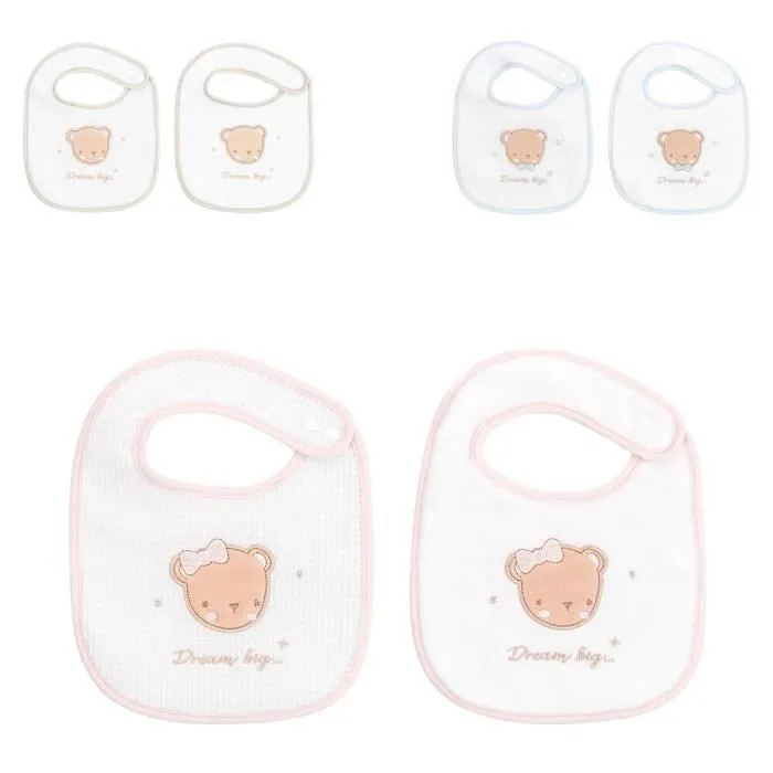 Kikkaboo Bavoir bébé set de 2 Dream éponge gaufré, bouton pression, coton [Rose]-0