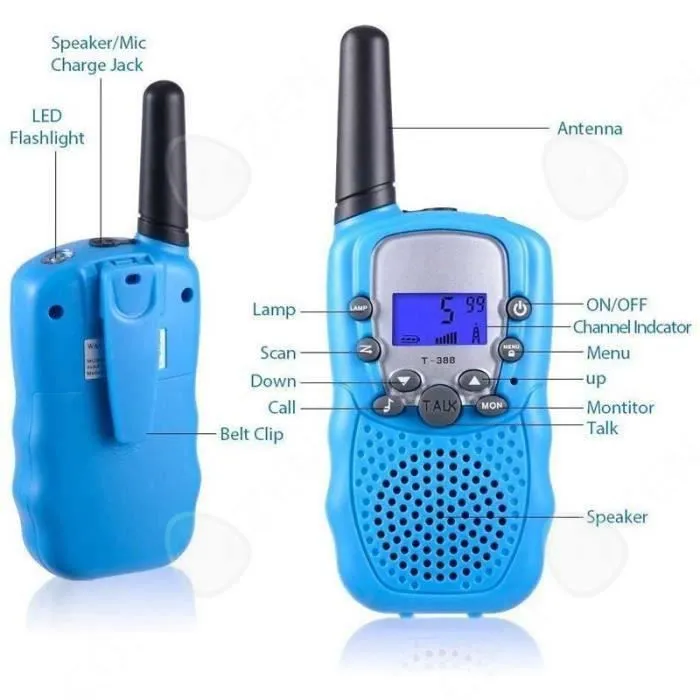 C® Talkies Walkies Rechargeables, Enfants Talkie Walkie Rechargeable 3 km de Long Distance Interphone Cadeau De Noël Enfants (Bleu)-2