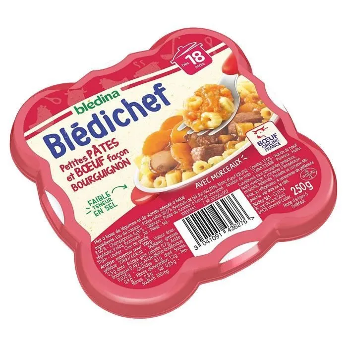 BLEDICHEF Petits pâtes et bœuf façon bourguignon - 250g - Dès 18 mois-1