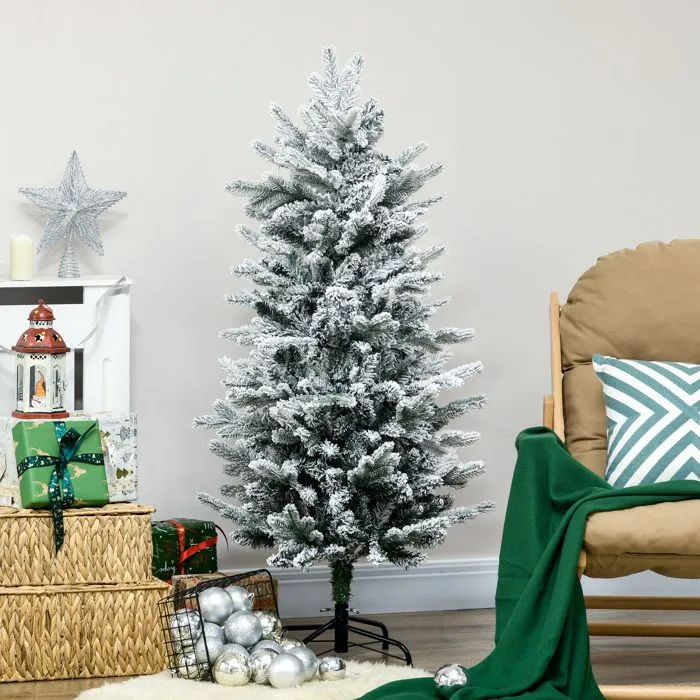 Sapin de Noël artificiel 135 cm - HOMCOM - pin naturel enneigé - 267 branches de neige - ouverture automatique - base en acier-2