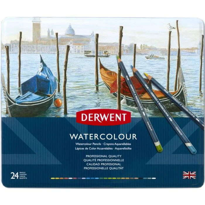 Crayon aquarellable - Derwent - Boite metal 24 Crayons - Mine 3,4 mm - Mixte - A partir de 10 ans-1