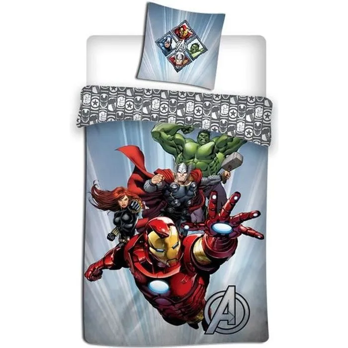 Parure de lit Avengers Marvel - Microfibre, Polyester - Bleu - 140 x 200 cm - Sous licence officielle Avengers-0