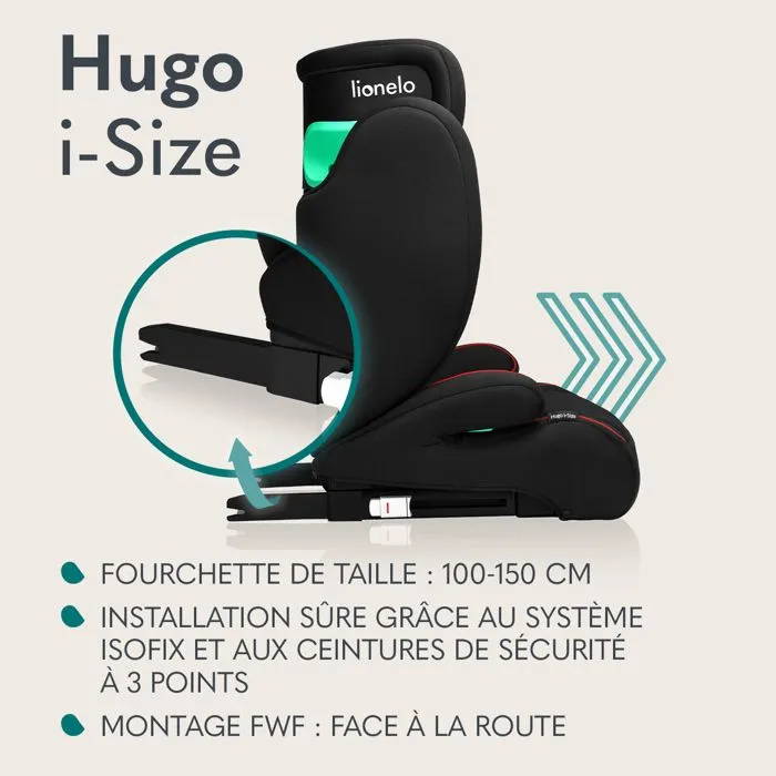 Siège-auto bébé évolutif LIONELO Hugo i-Size - ISOFIX - 100-150 cm - Groupe 2/3 - Têtière réglable en hauteur - Noir-3
