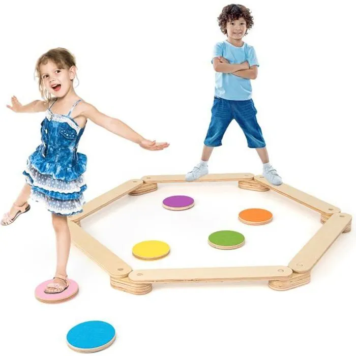 COSTWAY Parcours de Motricité Jeux Exterieur Enfants en Bois 12 Pièces Montessori 6 Poutres d'Equilibre et 6 Marches Combinable-0