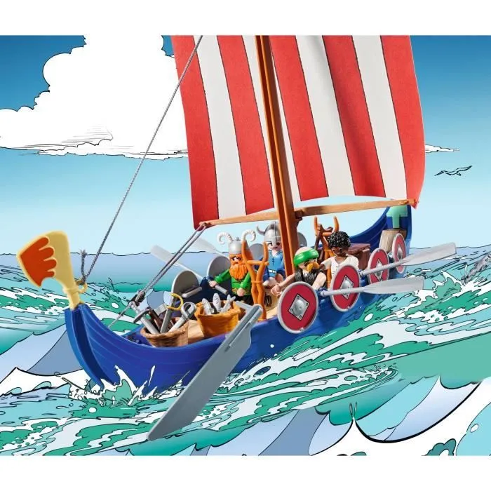 PLAYMOBIL 71888 Drakkar des pirates, Astérix, Personnages de la BD, Bateau et 4 personnages, 88 pièces, Dès 5 ans-1