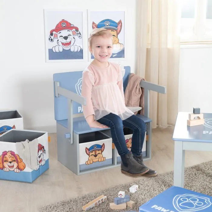 Bureau Enfant 2EN1 ROBA Pat'Patrouille - Transformable en Banc avec 2 Boites de Rangements en Tissu - Bleu / Gris-1