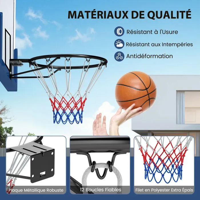 Cerceau Panier de Basket-ball Mural 45 cm COSTWAY-Filet Toutes Saisons-Double Ressort 12 Boucles pour Intérieur/Extérieur-Noir-3