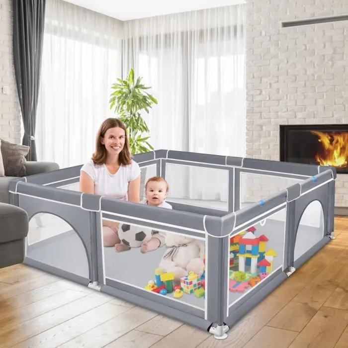 XMTECH Parc pour bébé - 200 x 180 x 68 cm - Centre d'activité - Grille de protection pour enfants - Avec base antidérapante-2