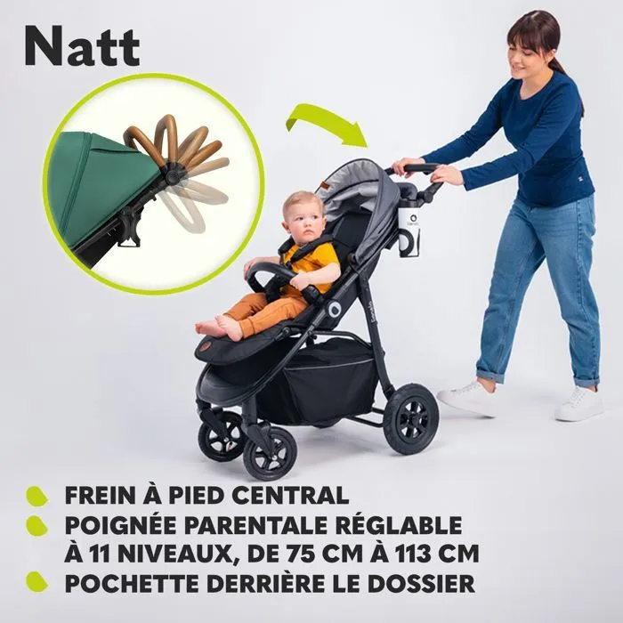 Poussette tout terrain LIONELO Natt - Grandes roues gonflables - Légère & pliable - Jusqu'à 22 kg - Vert-1