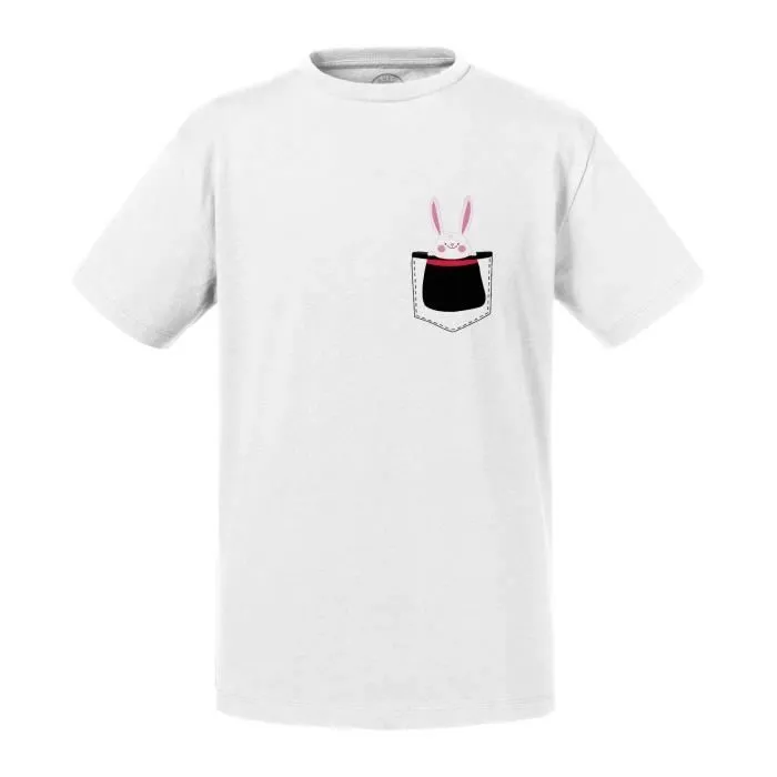 T-shirt Enfant Blanc Poche Surprise Magique Magicien Lapin Dessin-0