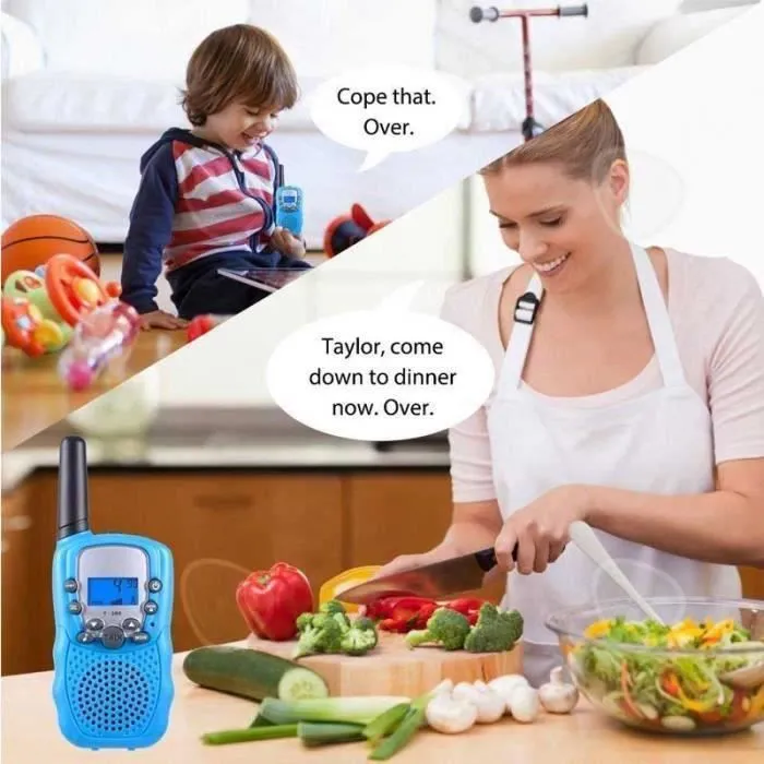 C® Talkies Walkies Rechargeables, Enfants Talkie Walkie Rechargeable 3 km de Long Distance Interphone Cadeau De Noël Enfants (Bleu)-3