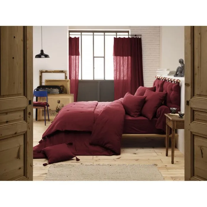 Parure de draps 5 pièces 1 Drap plat 240 x 300 + 1 Drap housse 160 x 200 + 2 Taies 60 x 60 + 1 Taie de Traversin Gaïa Lie de Vin-2