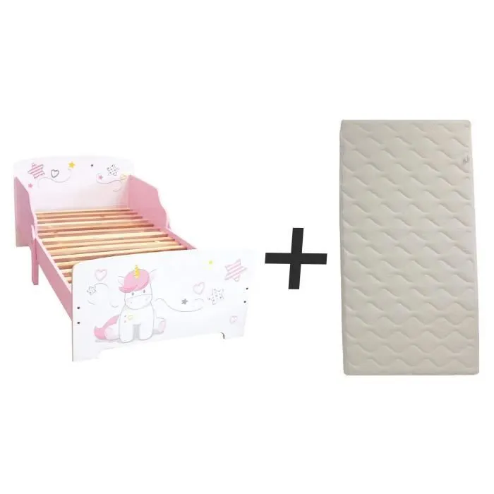 FUN HOUSE Lit Licorne 140 x 70 cm - SOMMIER ET MATELAS CLIMATISE (FACE ETE / HIVER) INCLUS-0