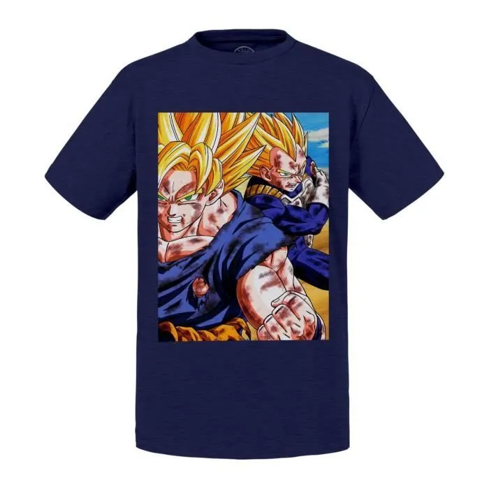 T-shirt Enfant Bleu Goku Vegeta Combat Super Sayan Dbz Manga Dragon Ball Z-0