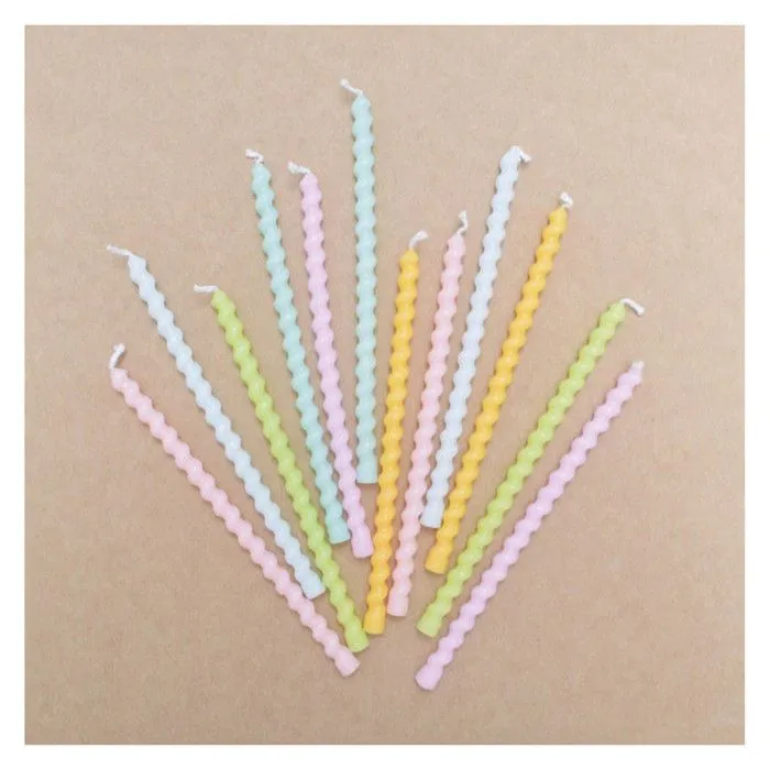 Bougies longues - Torsadées - Pastel - 12 cm - 12 pcs - Multicolore - Blanc-1