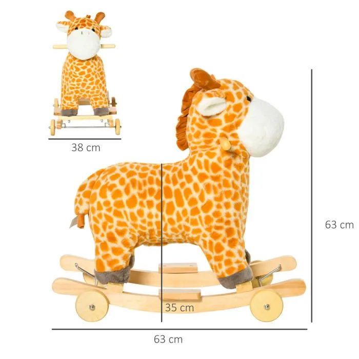 HOMCOM - Cheval à Bascule - Peluche Courte - 63x38x63cm - Jaune-3