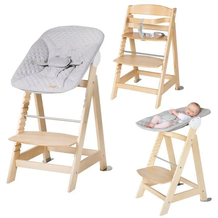 ROBA Chaise Haute Évolutive "Born Up" 2 en 1 Naturel + Transat Gris "roba Style"-0