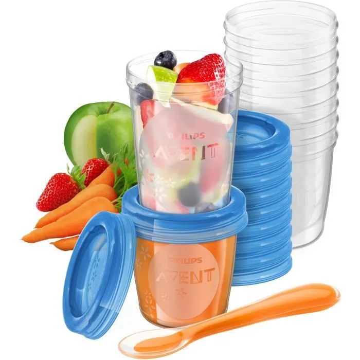 Set de pots de conservation - PHILIPS AVENT - Purées - 10x180ml + 10x240ml + 20 couvercles + Cuillère de sevrage + Recettes-1