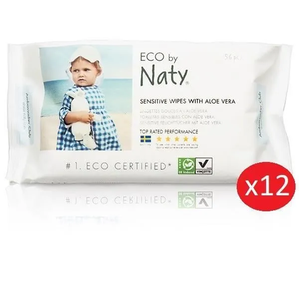 NATY - Lot de 12 paquets de Lingettes douces eco Aloe Vera - 56 pcs-0