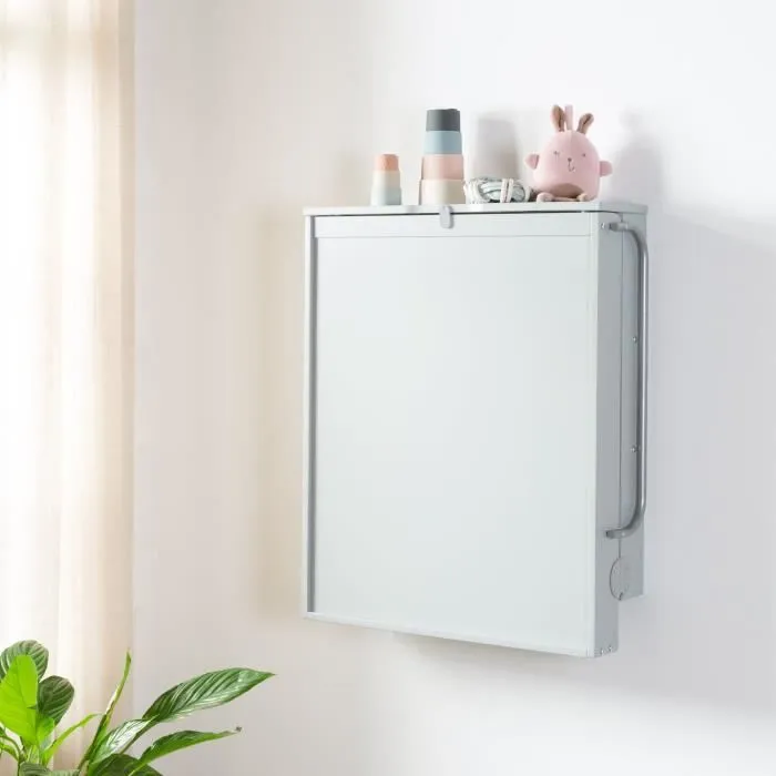 ROBA Table à Langer Murale Pliante avec Matelas à Langer Imperméable et Étagères Intégrées - Facile à Installer - Bois Gris-3