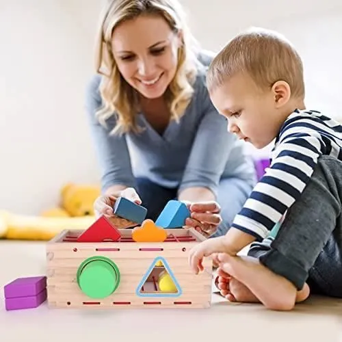 Jouet Enfant 6-12 Mois Fille - AMOUNE - Cube d'activité en bois - Motricité fine - Tri de formes-1