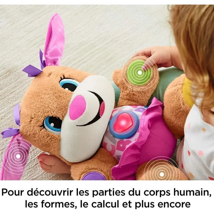 Fisher-Price la sœur de Puppy Eveil Progressif jouet bébé, peluche interactive, plus de 50 chansons et 3 niveaux, version française-3